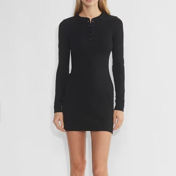 TNA Dresses & Skirts - TNA Aritzia Womens Black Homestretch Henley Dress Size S Minimalist Preppy Basic